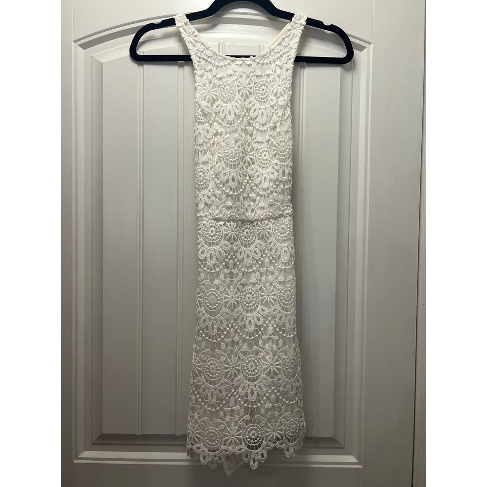 Hollister Women’s Sleeveless Slinky Scalloped Crochet Lace Dress Size XS Cream